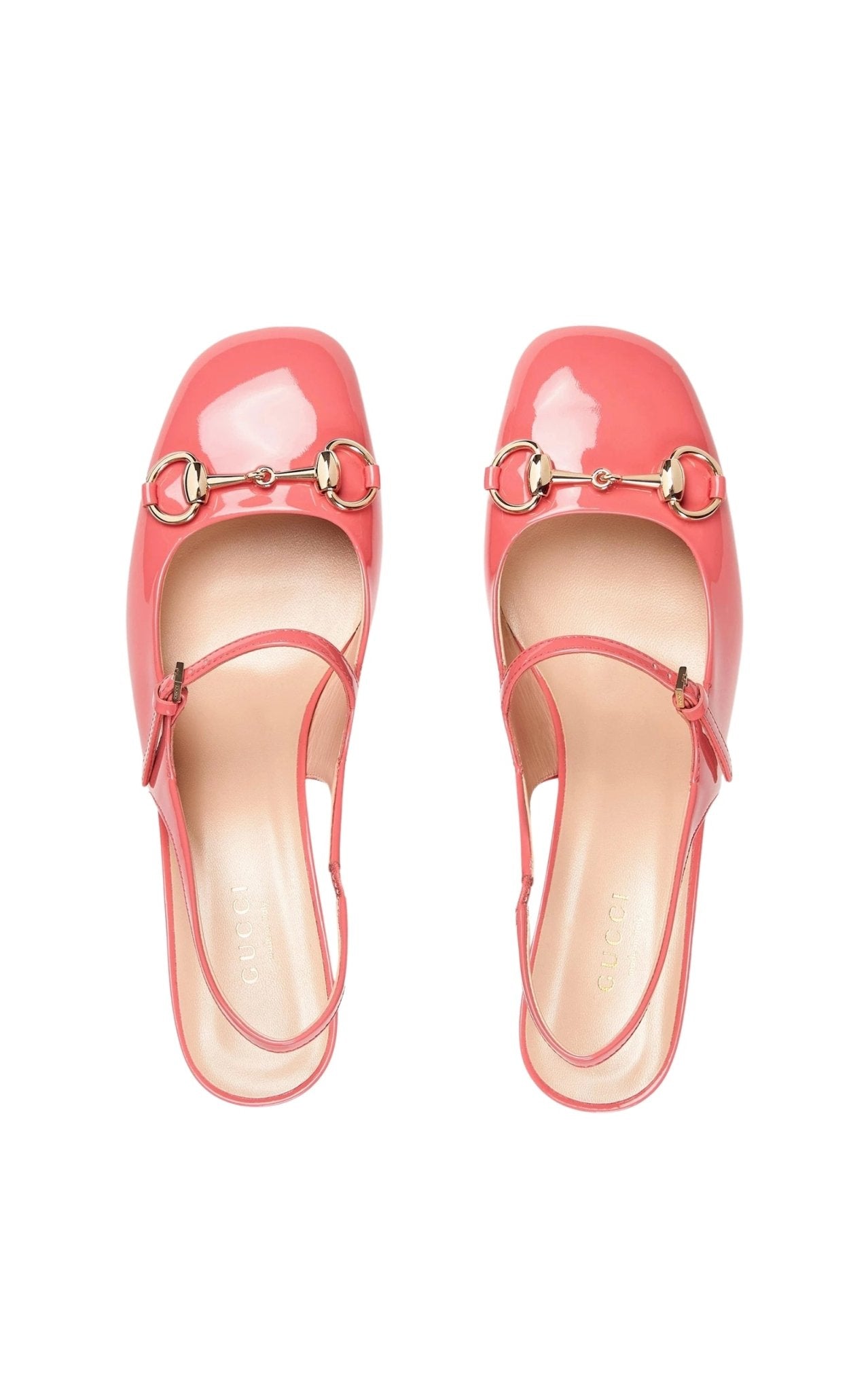 Gucci Horsebit 55 pink patent leather slingback pumps