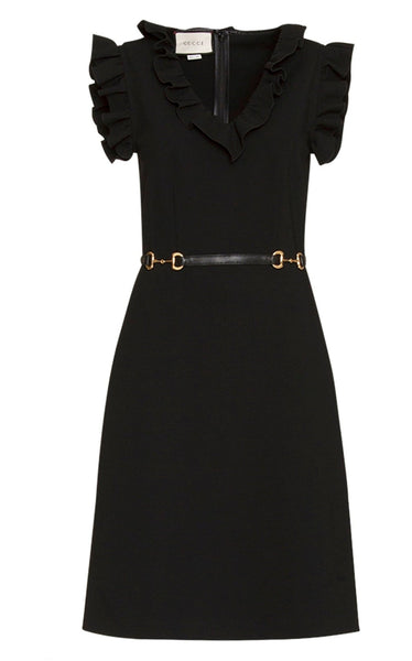 gucci black mini dress Gucci Long Sleeve Black Mini Dress with Rhinestone Chainlink Detail on Neckline & Cuffs