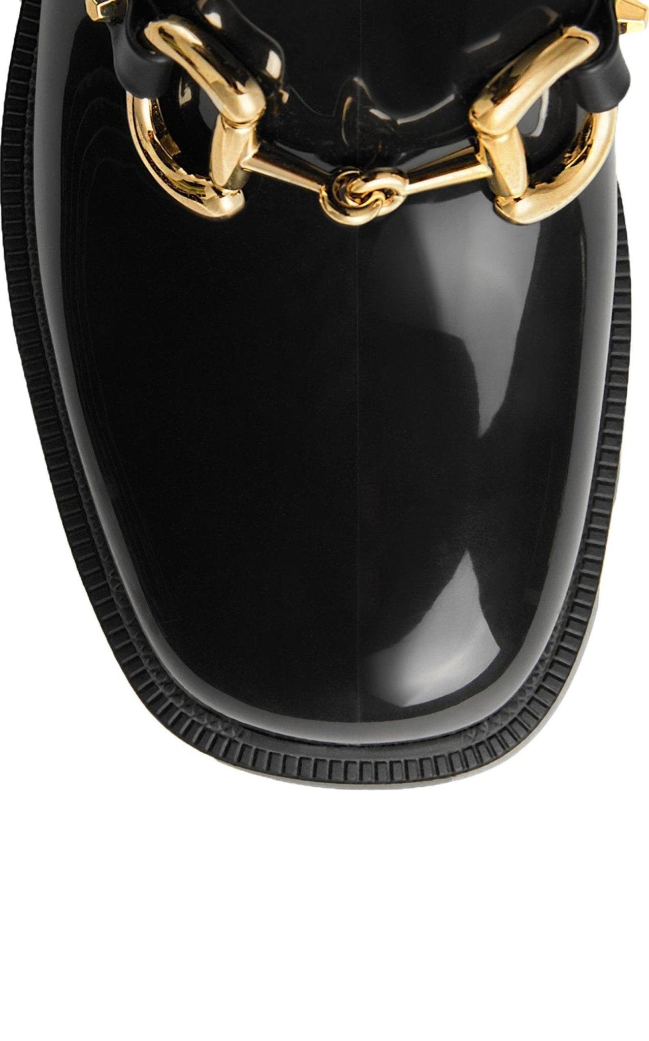 靴 GUCCI horse bit rain rubber loafers Gucci Horsebit - Detailed Heeled Rubber Rain Boots – Runway Catalog