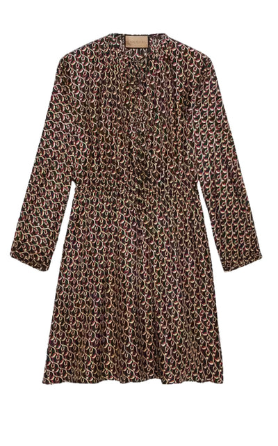 Gucci Interlocking G Chain Print Silk Dress - Runway Catalog