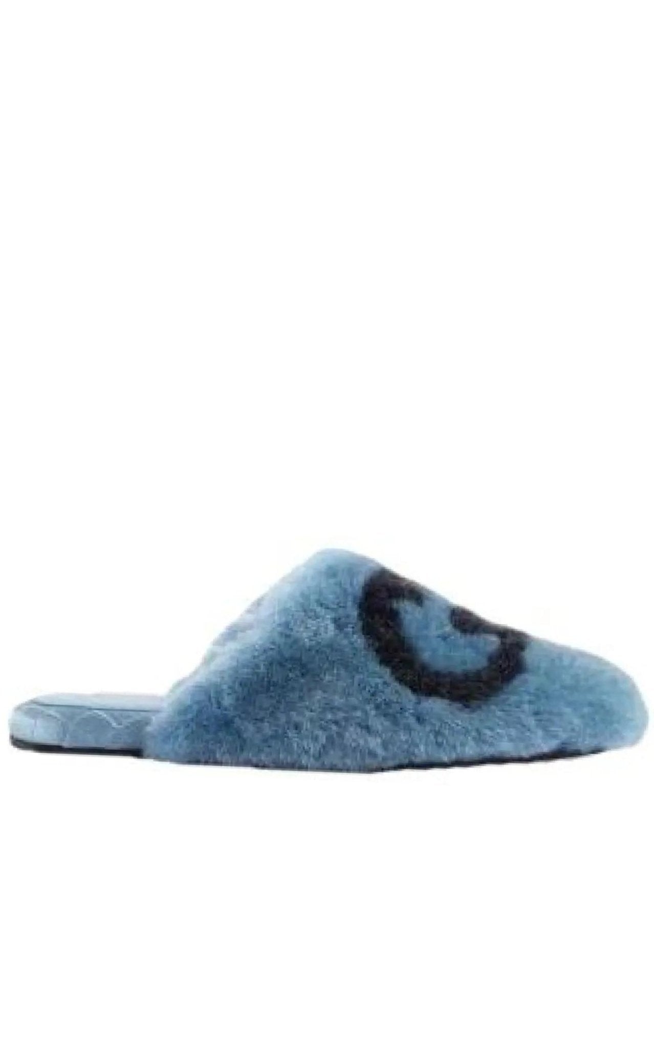 Gucci Interlocking G Faux Fur Slippers in Blue