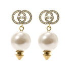 Gucci Interlocking G pearl crystal drop earrings gold tone