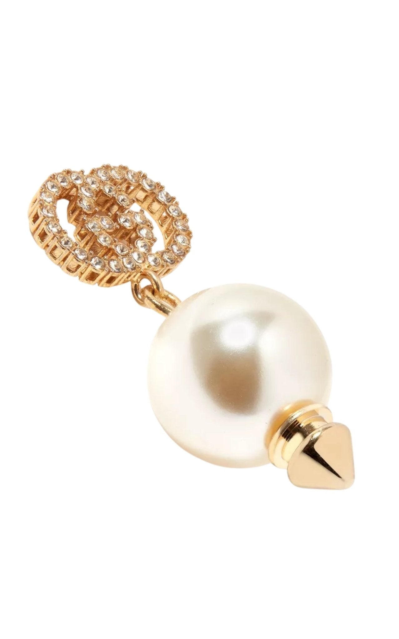 Gucci Interlocking G pearl crystal drop earrings gold tone
