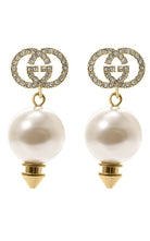 Gucci Interlocking G pearl crystal drop earrings gold tone