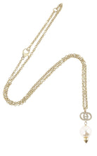 Gucci Interlocking G pearl crystal gold necklace with pendant