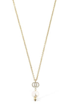 Gucci Interlocking G pearl crystal gold necklace with pendant