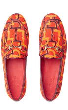 Gucci Loafer aus Canvas mit orangefarbenem Horsebit-Logo-Print und goldfarbenen Metallbeschlägen