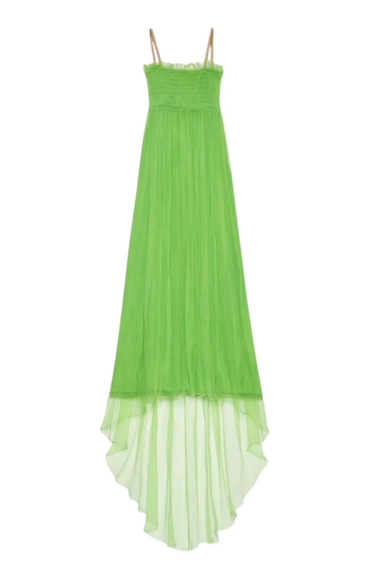 Gucci Kiwi-Green Shirred Bodice Smocked Silk Gown | Runway Catalog