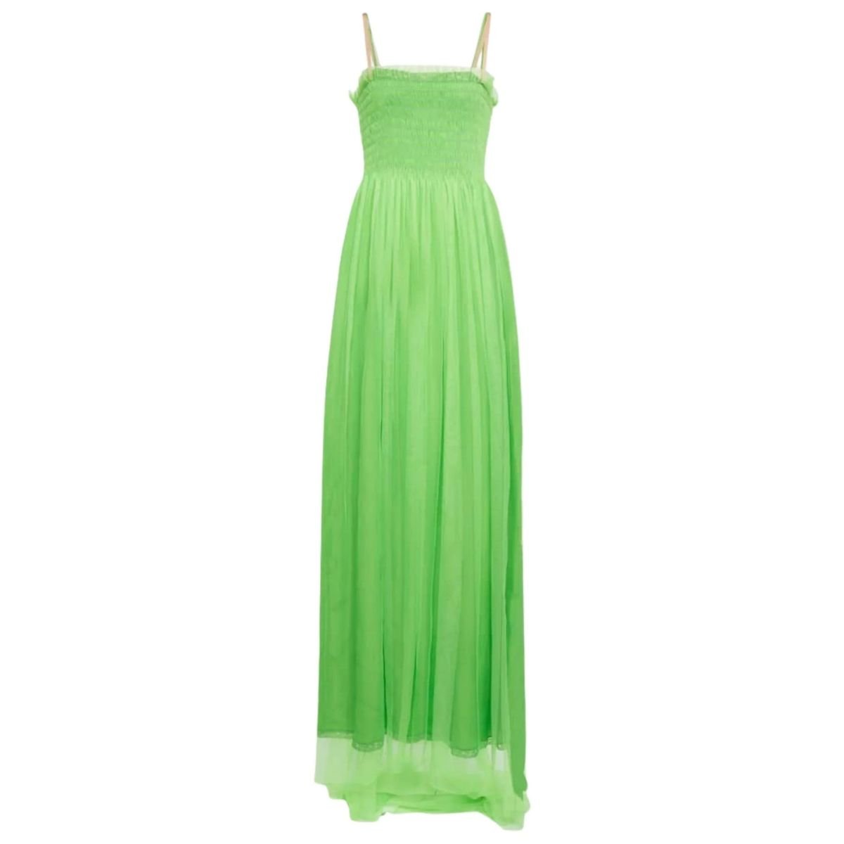 Gucci Kiwi Green Shirred Bodice Smocked Silk Gown - Runway Catalog