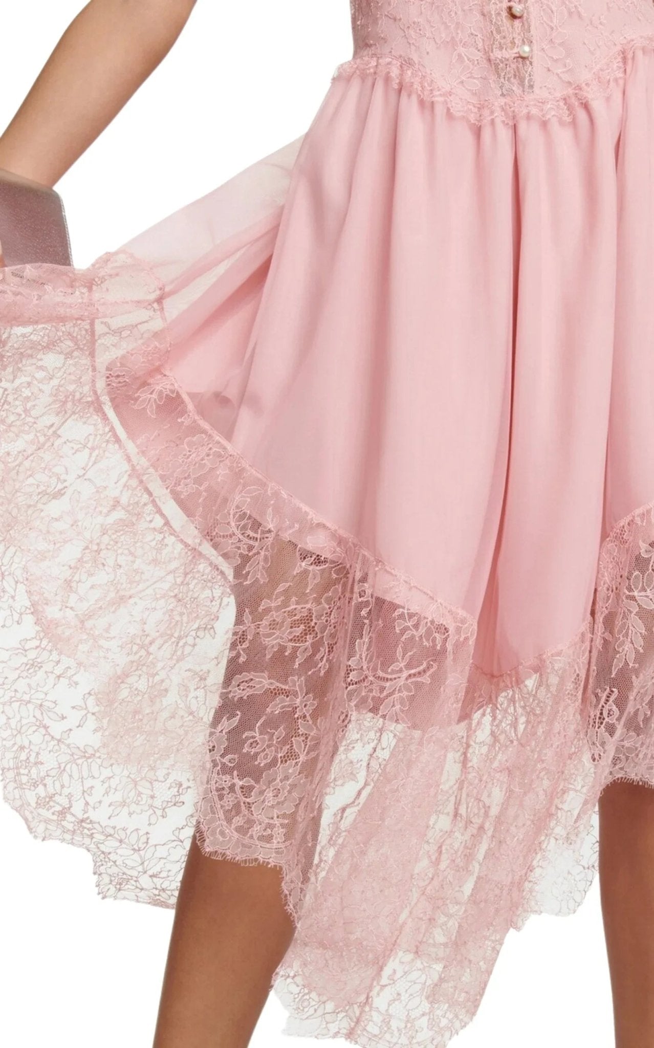 Gucci Lace Trimmed Pink Chiffon Dress