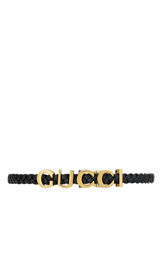 Gucci leather choker necklace black gold tone