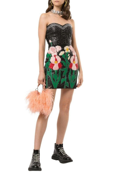 Gucci Leather Flower Intarsia Strapless Dress - Runway Catalog