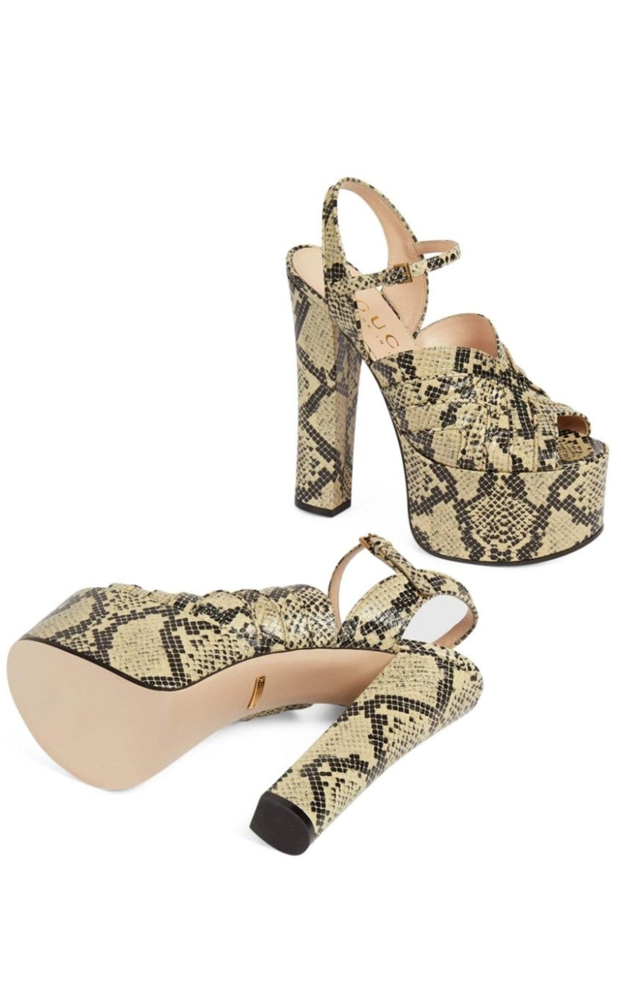 Gucci Leather Python Print Platform Sandals - Runway Catalog