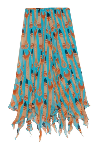 Gucci Lipstick And Tool Print Silk Skirt - Runway Catalog