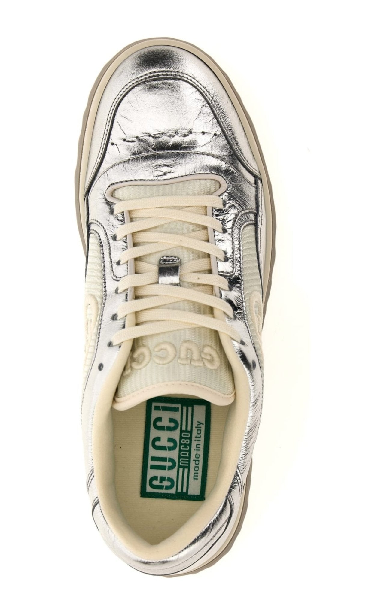 vintage gucci ソルト&ペッパー madeinitaly ウズラ Gucci Mac 80 Silver Leather Sneakers