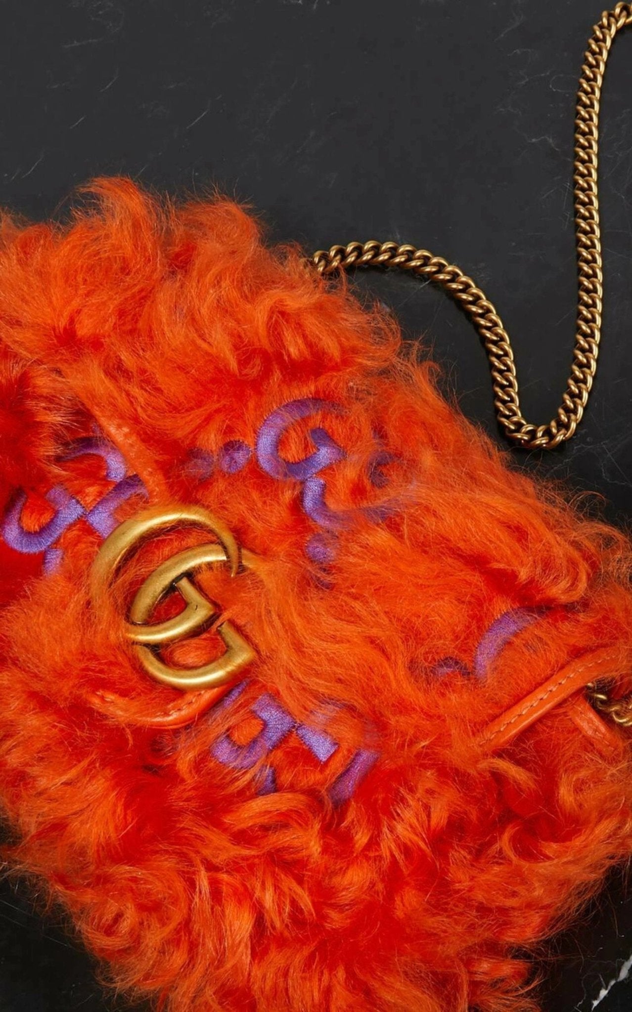 Gucci Marmont Super Mini Shearling Bag in Orange
