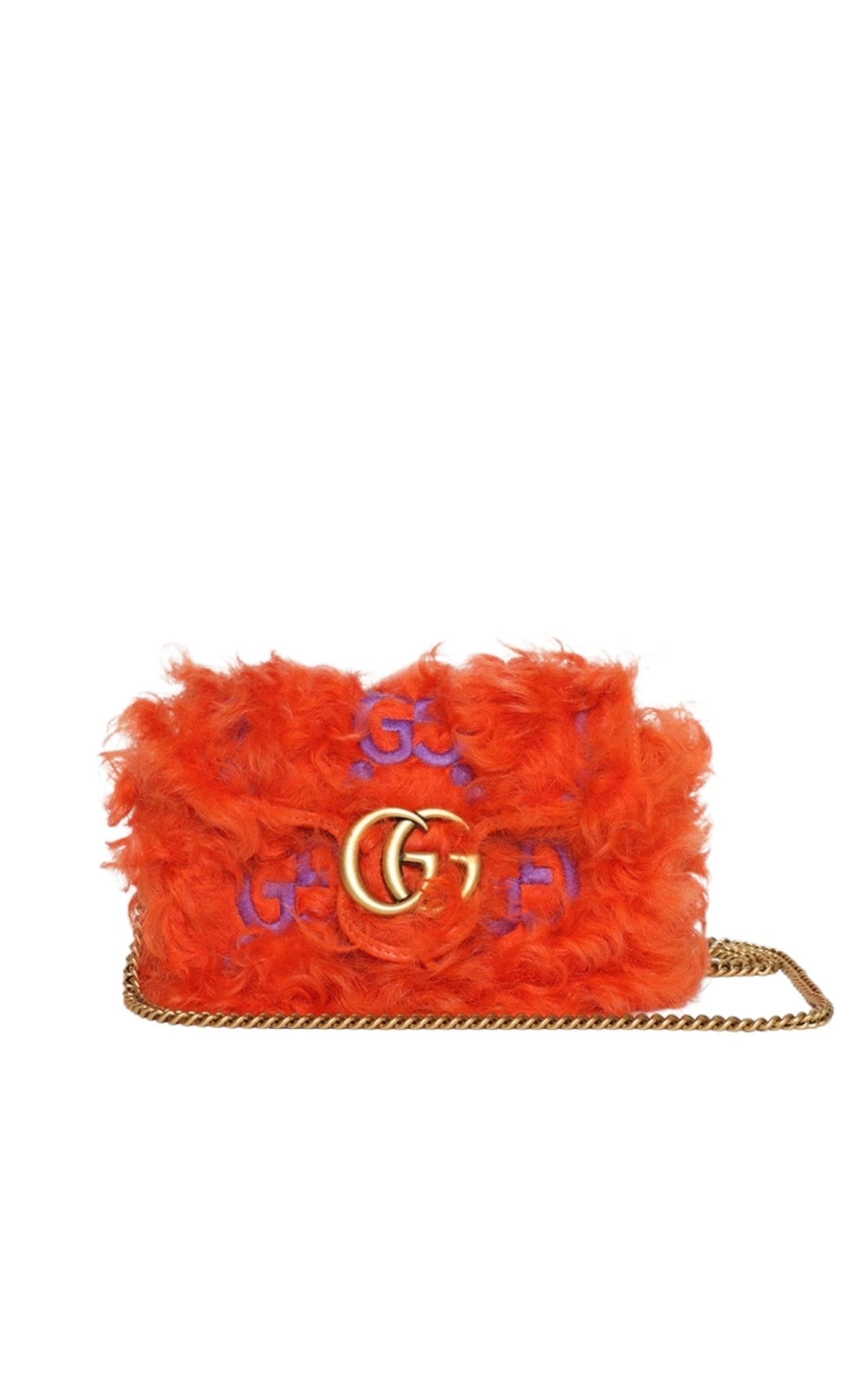 Gucci Marmont Super Mini Shearling Bag in Orange