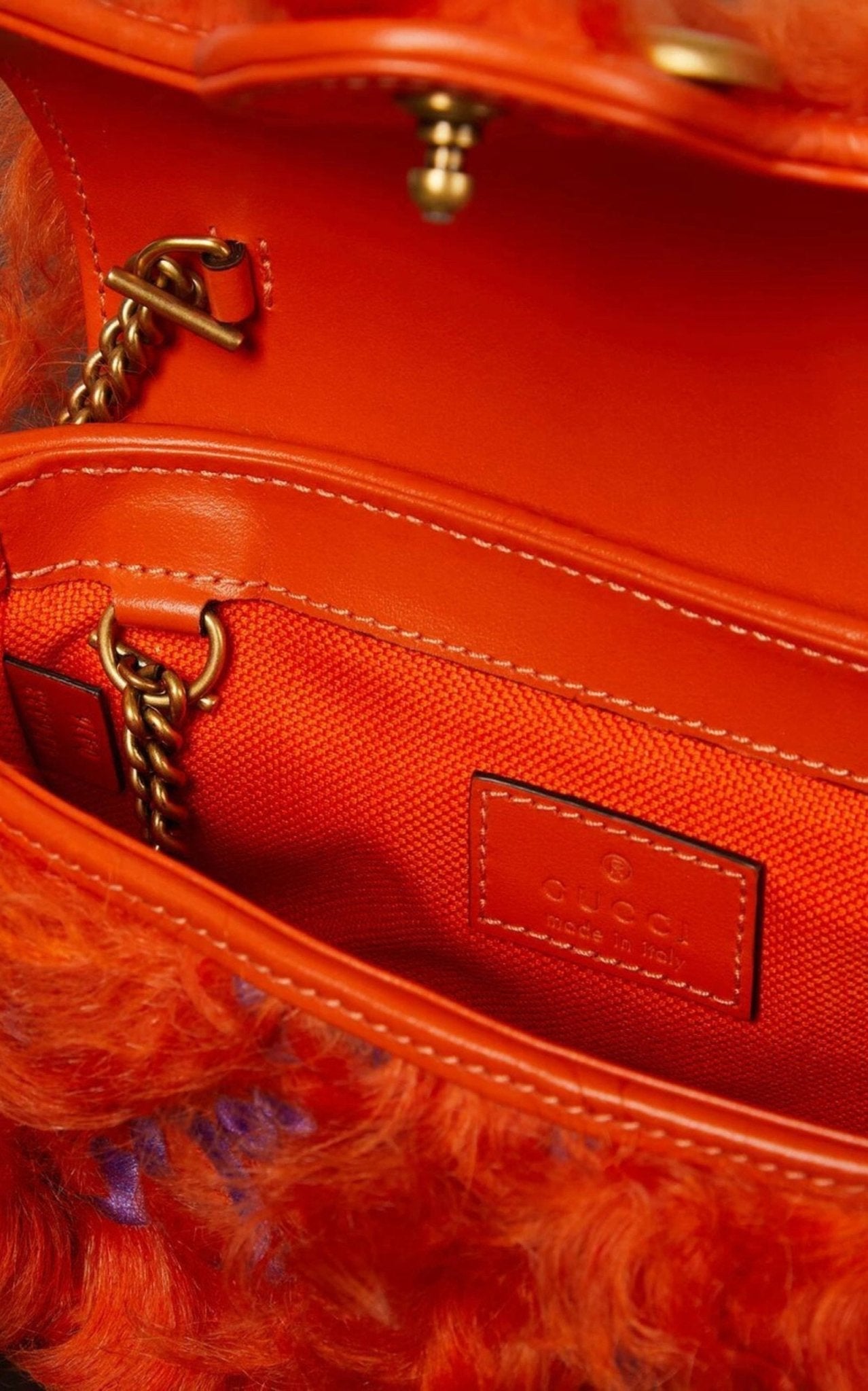Gucci Marmont Super Mini Shearling Bag in Orange