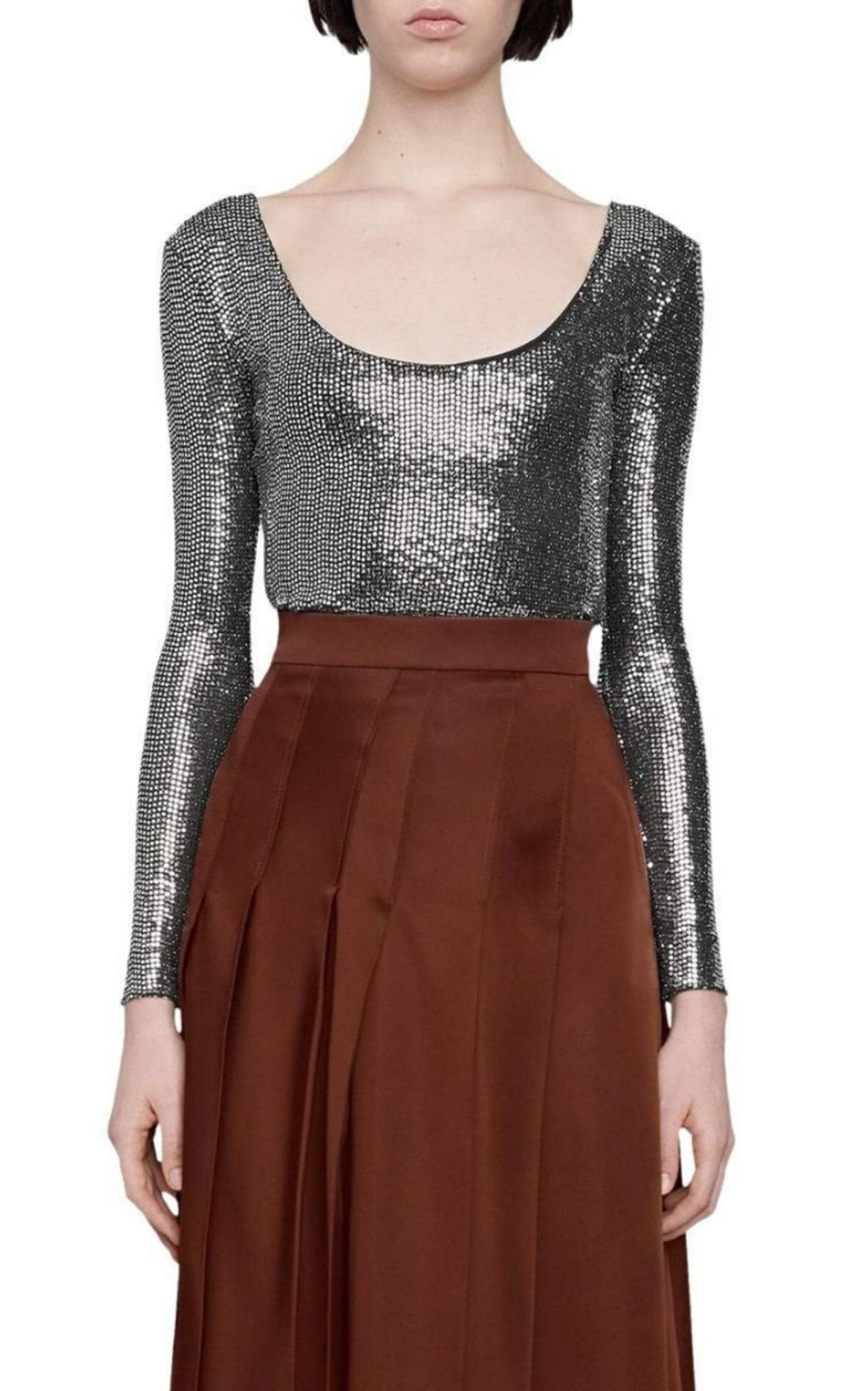 Gucci Metallic-lizard Print Scoop-neck Bodysuit - Runway Catalog