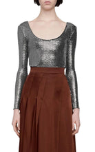 Gucci Metallic - lizard Print Scoop - neck Bodysuit - Runway Catalog