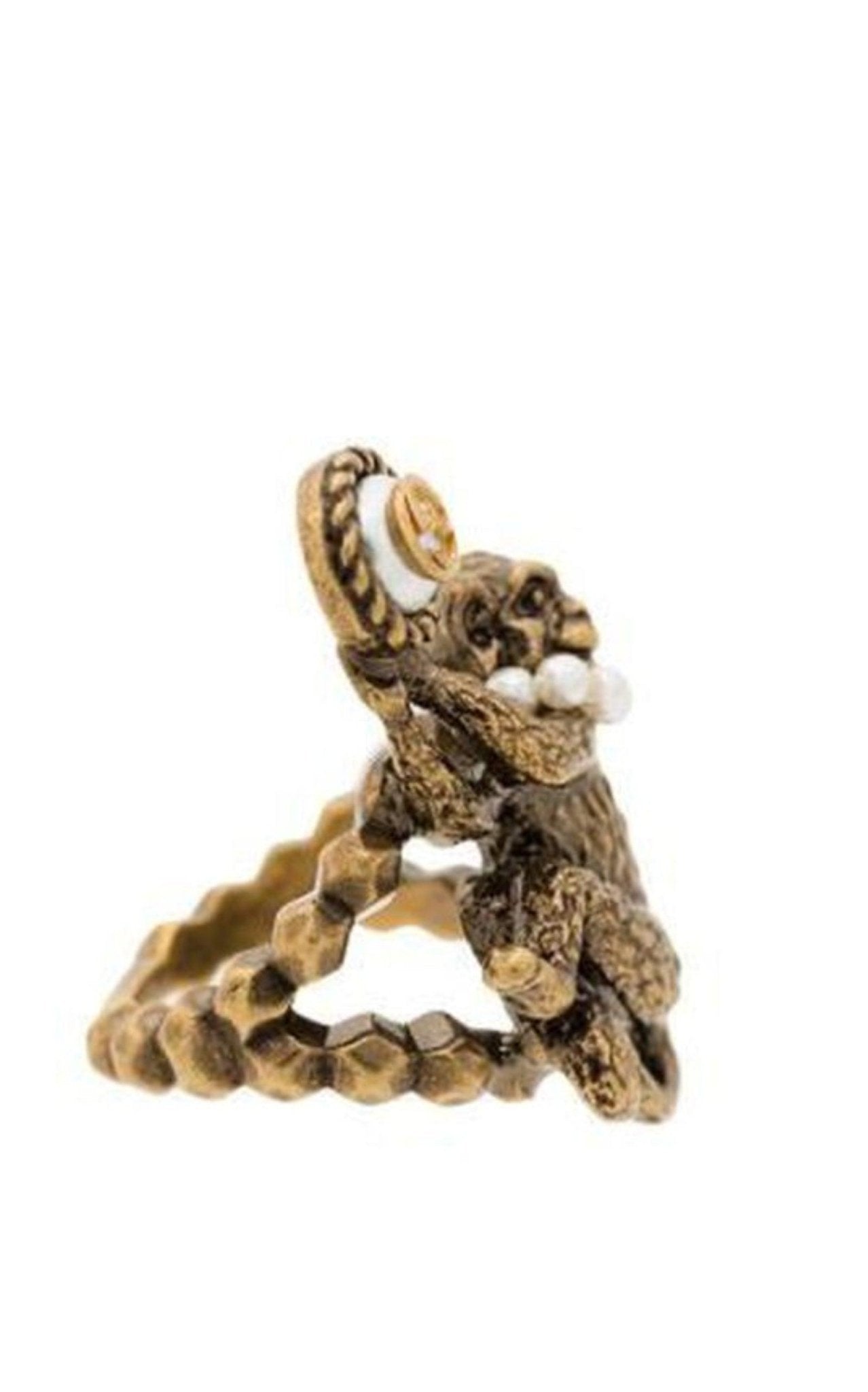 Gucci Monkey Ring In Metal In Pearl