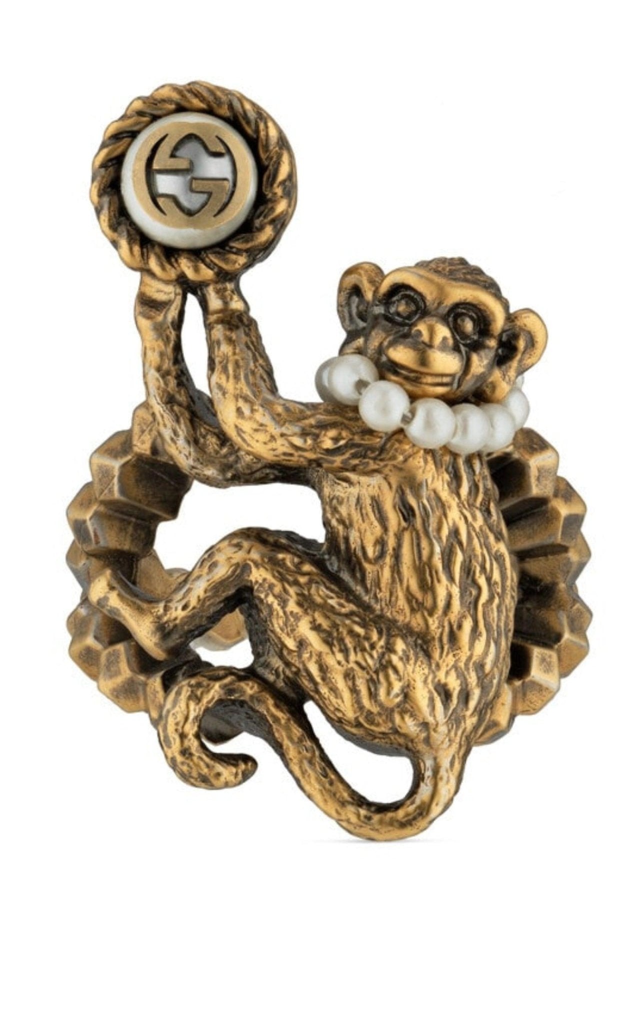 アクセサリー gucci monkey head ring Gucci Monkey Ring In Metal In Pearl