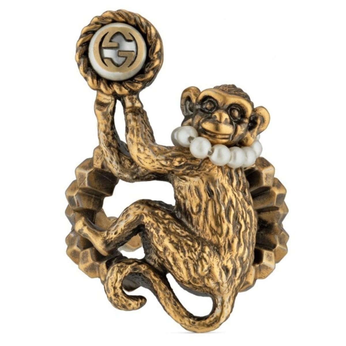 Gucci Monkey Ring In Metal In Pearl