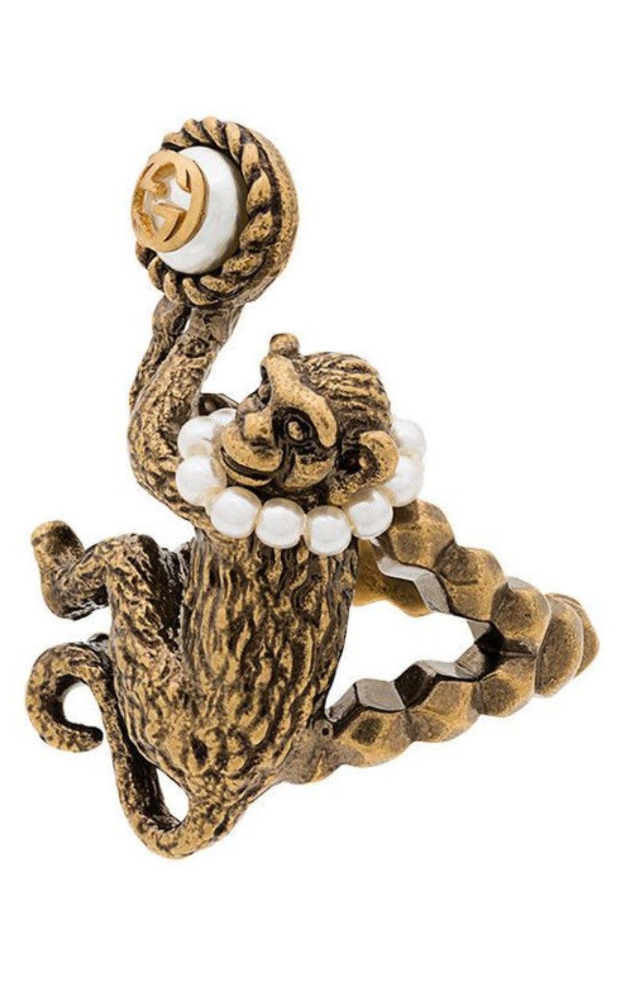Gucci Monkey Ring In Metal In Pearl
