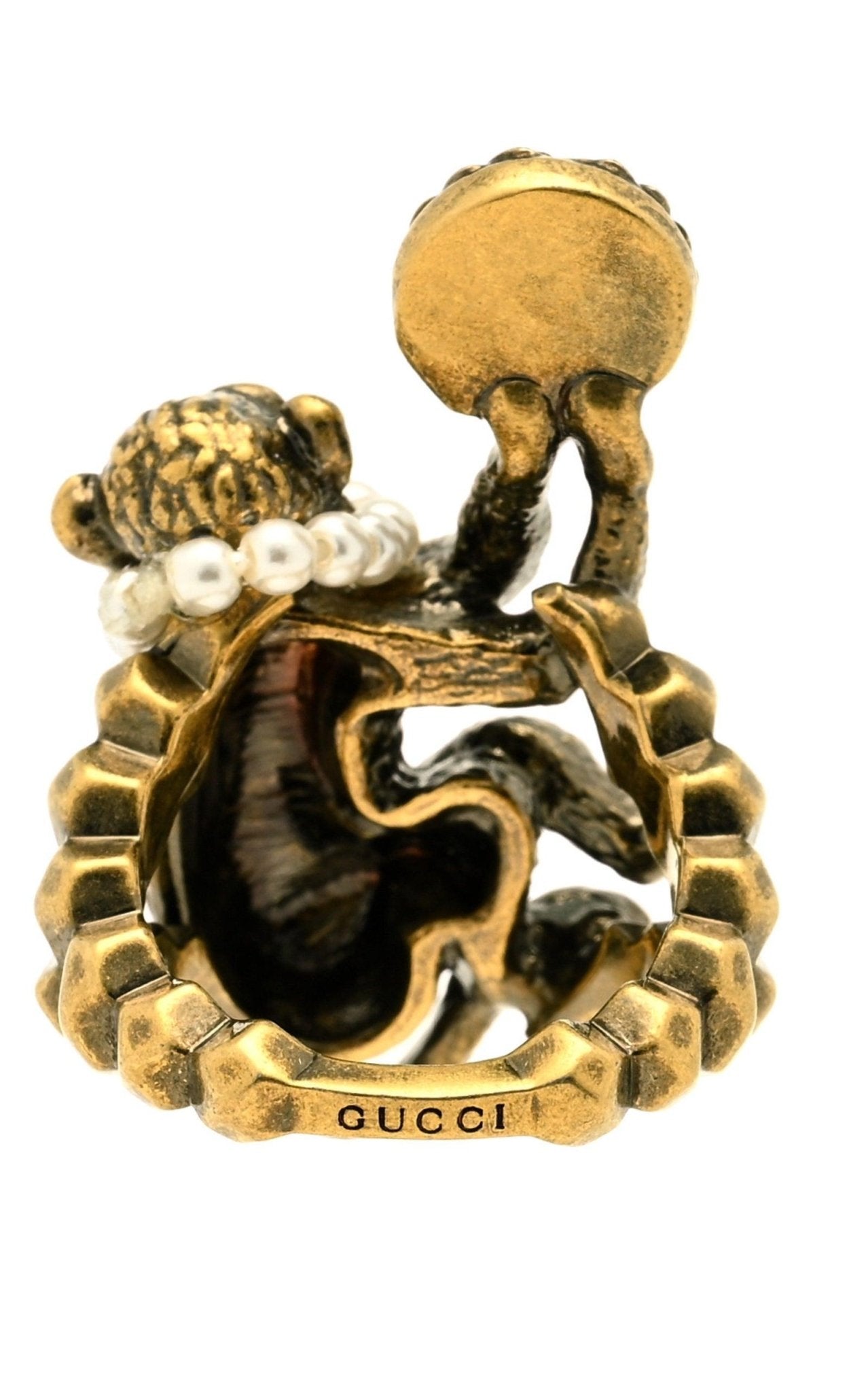Gucci Monkey Ring In Metal In Pearl