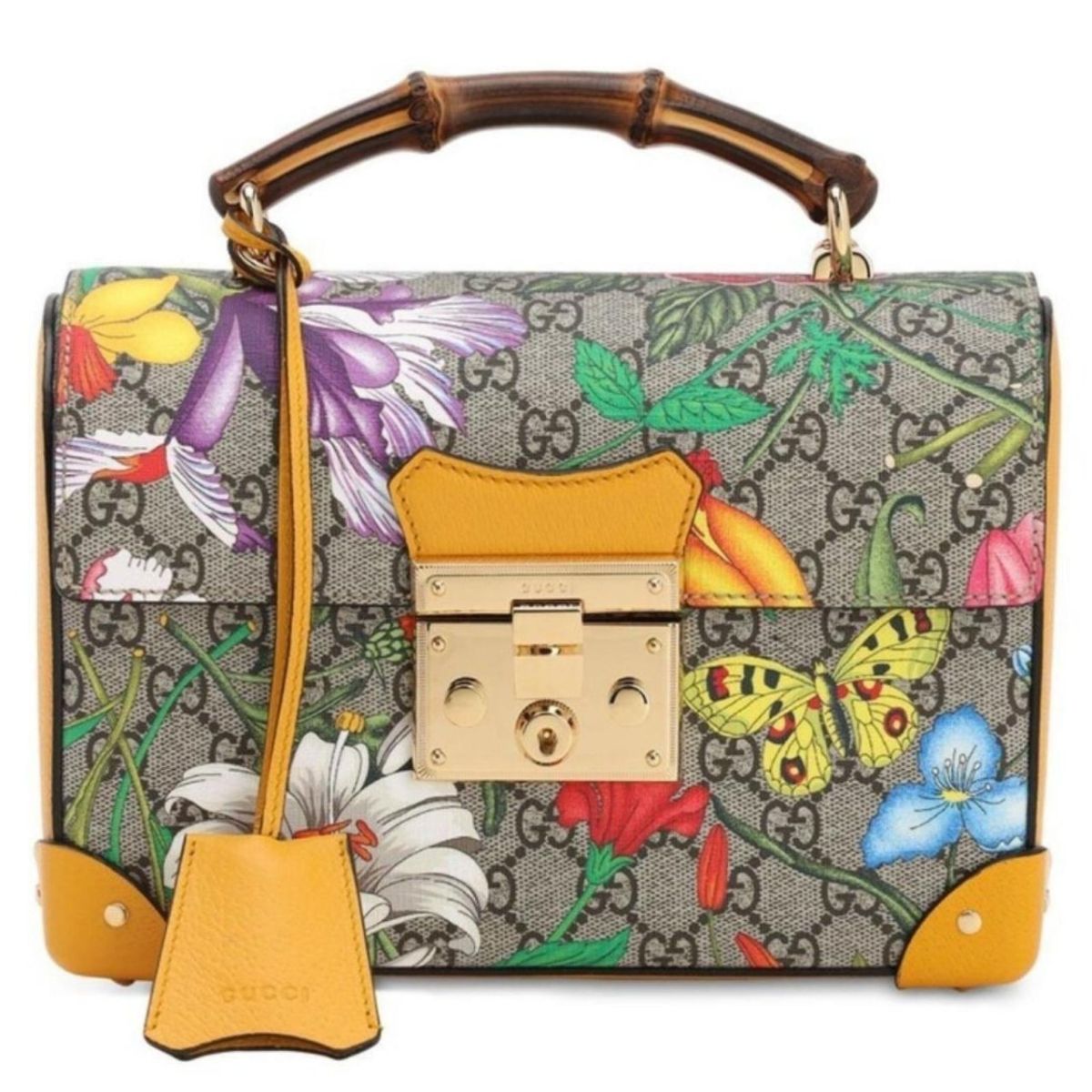 GUCCI マルチカラースモールGGフローラルバンブーパドロック Gucci Multicolor Small GG Flora Bamboo Padlock Bag – Runway Catalog