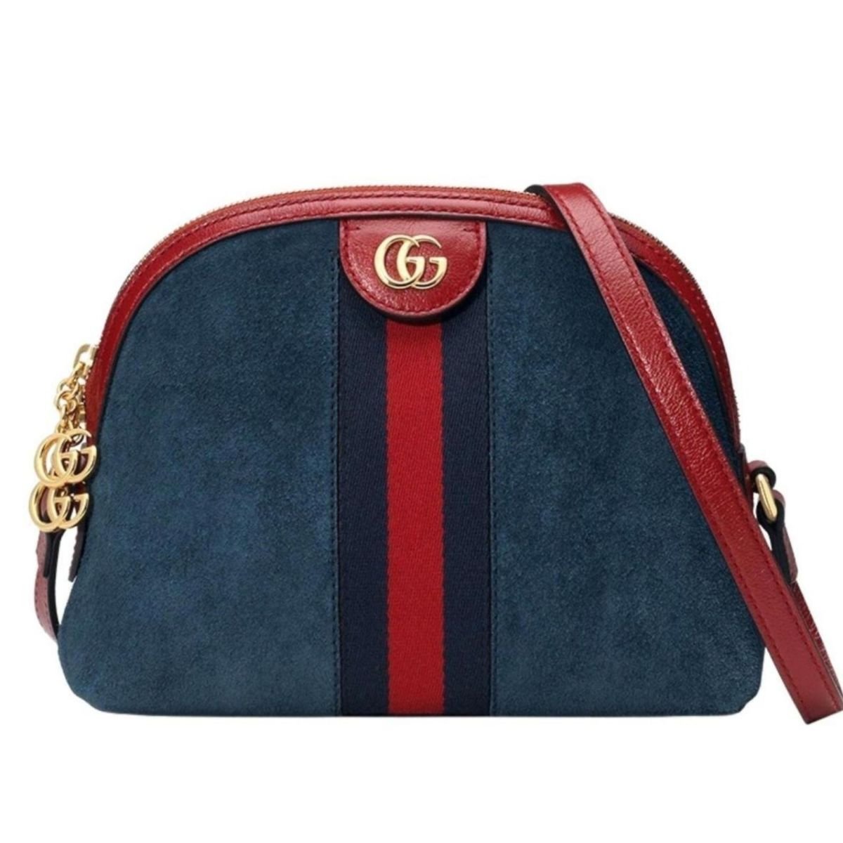 Gucci Ophidia Schultertasche aus marineblauem Wildleder – Runway-Katalog