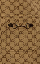 Gucci camel and ebony Original GG canvas jumpsuit with gold Horsebit pocket details