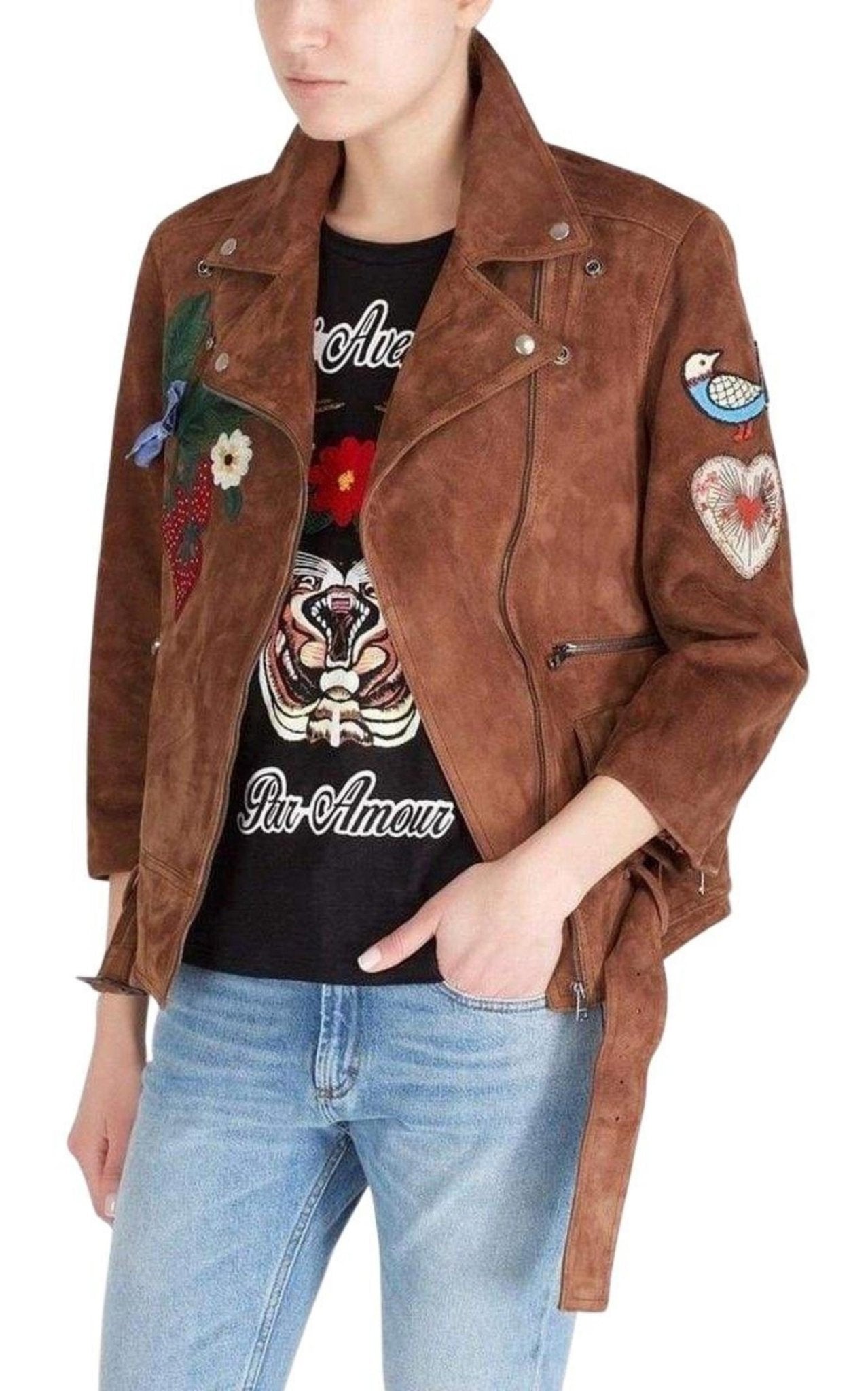 Gucci Patches Embroidered Suede Jacket - Runway Catalog