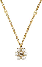 Close-up of Gucci pearl double G pendant necklace