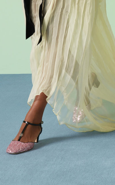 Gucci Pink Glitter Slingback Double G Pumps 55mm - Runway Catalog