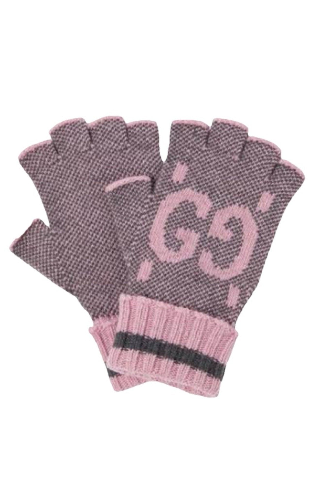 グッチ　GG　カシミア　フィンガーレス　グローブ　ピンク✕グレー Gucci GG Cashmere Fingerless Gloves Pink Grey