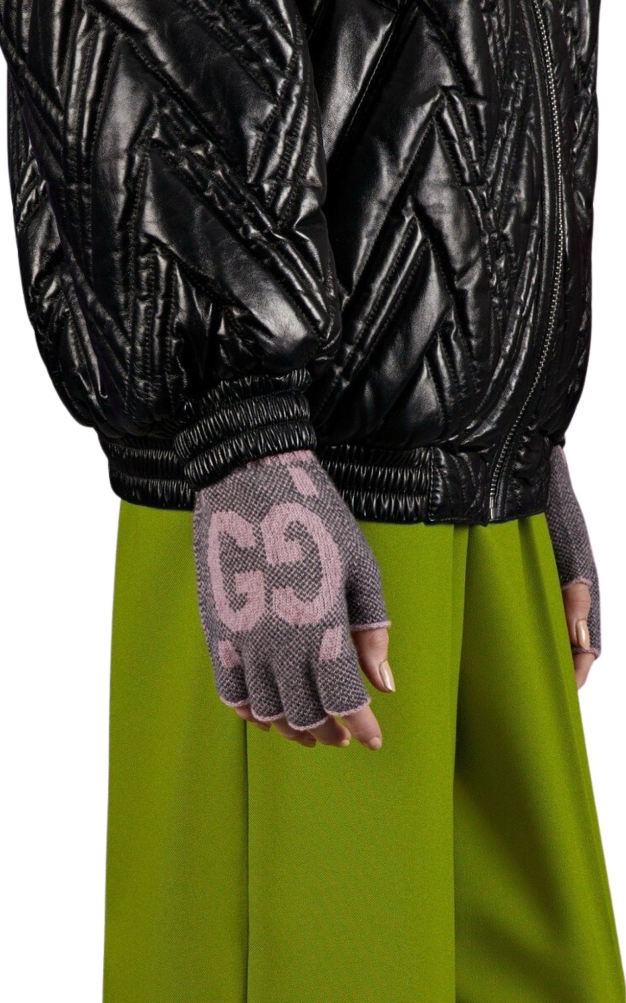 Gucci GG Cashmere Fingerless Gloves Pink Grey