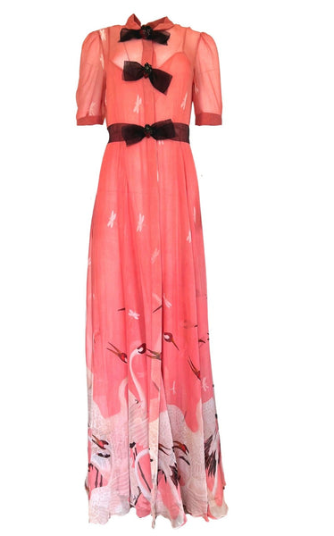 Gucci Pink Swan Print Dress with Bows on the Front – Runway Catalog