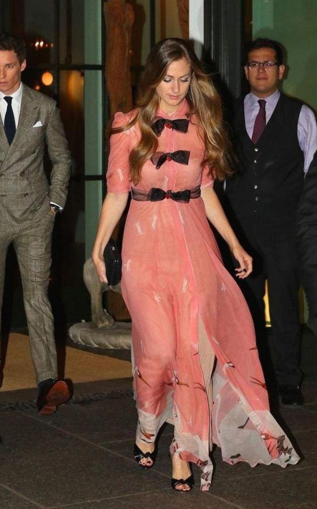 Gucci Pink Swan Print Dress with Bows on the Front - Runway Catalog