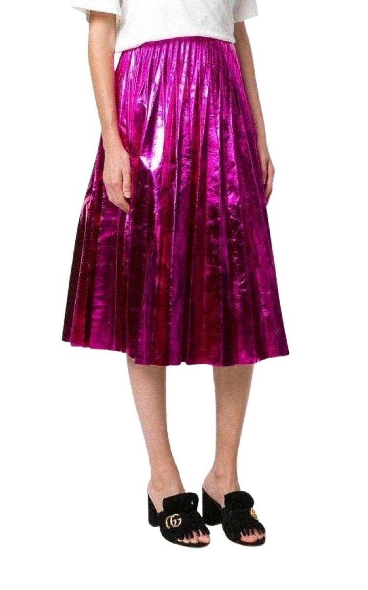 Gucci Pleated Metallic Leather Midi Skirt - Runway Catalog