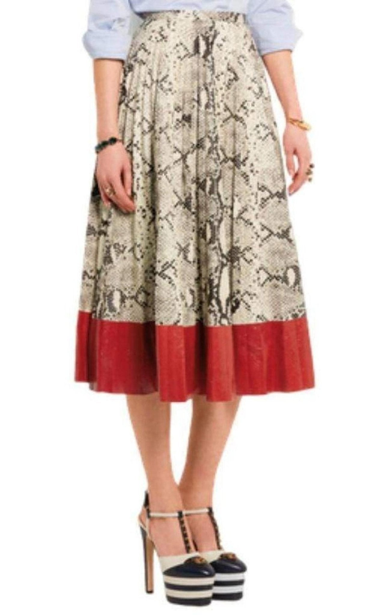 Gucci Pleated Snake - Effect Leather Skirt - Runway Catalog