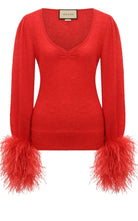 Gucci Red Feather Cuff Mohair Sweater - Runway Catalog