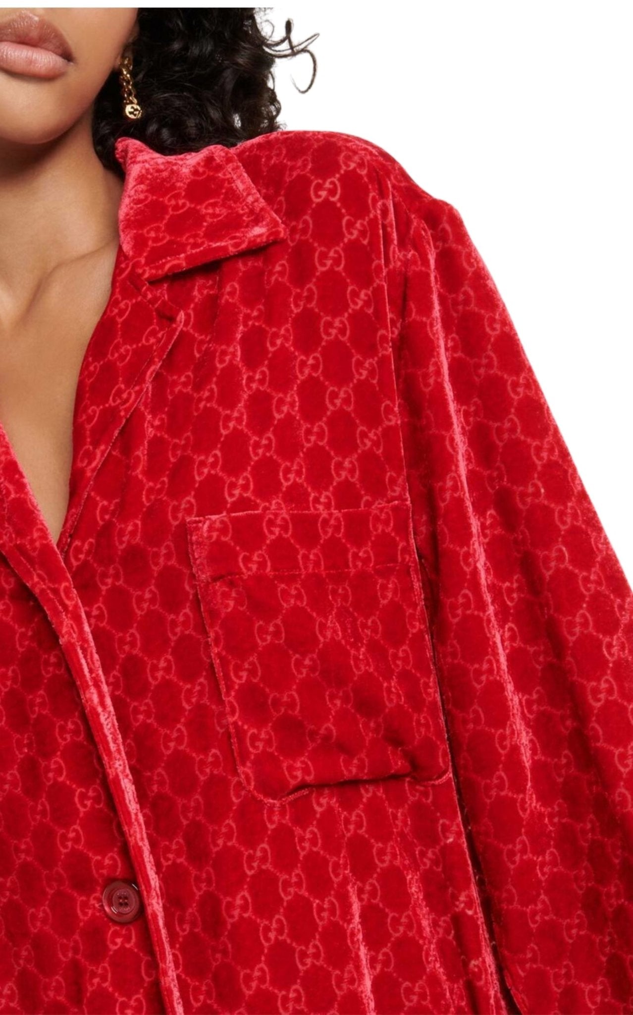 Gucci Red GG Embossed Devoré Velvet Shirt