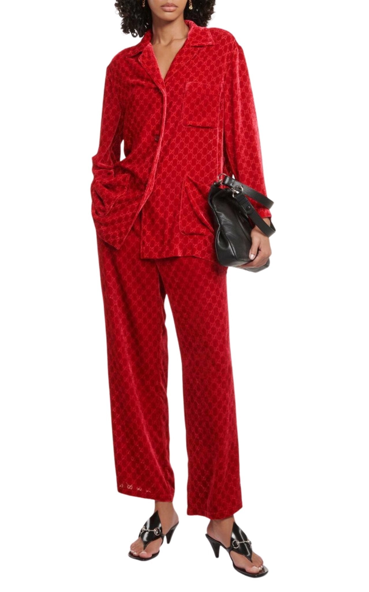 トップス GG bootleg velours setup Gucci Red GG Embossed Devoré Velvet Shirt