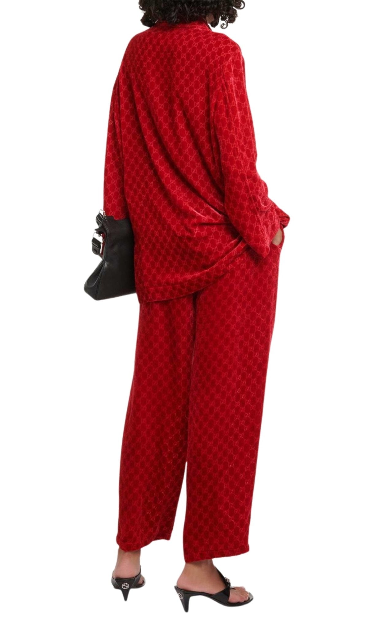 トップス GG bootleg velours setup Gucci Red GG Embossed Devoré Velvet Shirt