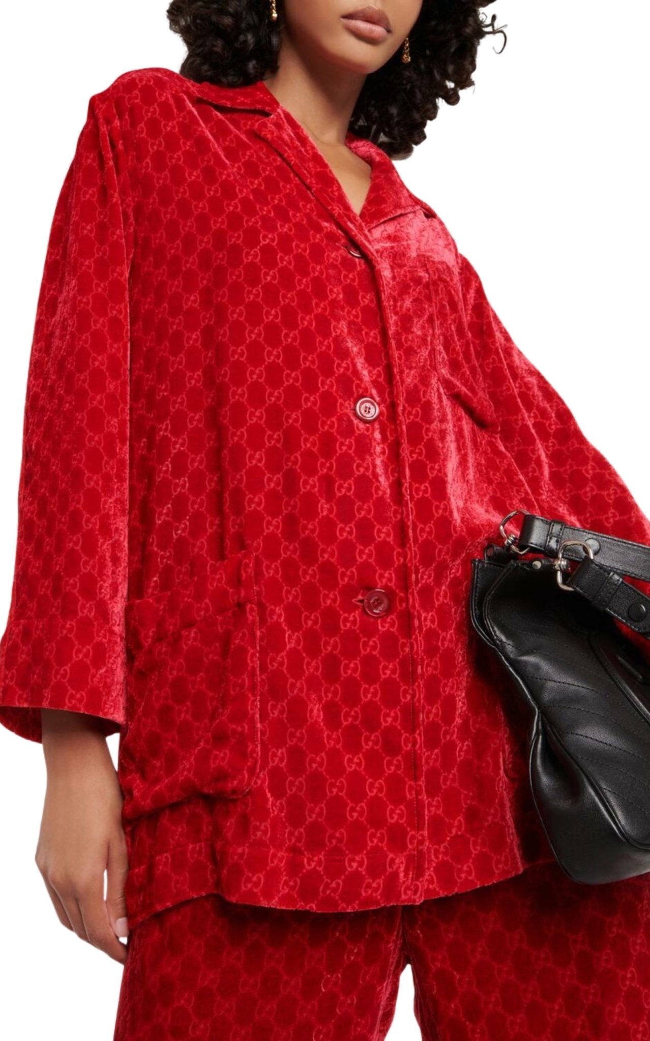 トップス GG bootleg velours setup Gucci Red GG Embossed Devoré Velvet Shirt