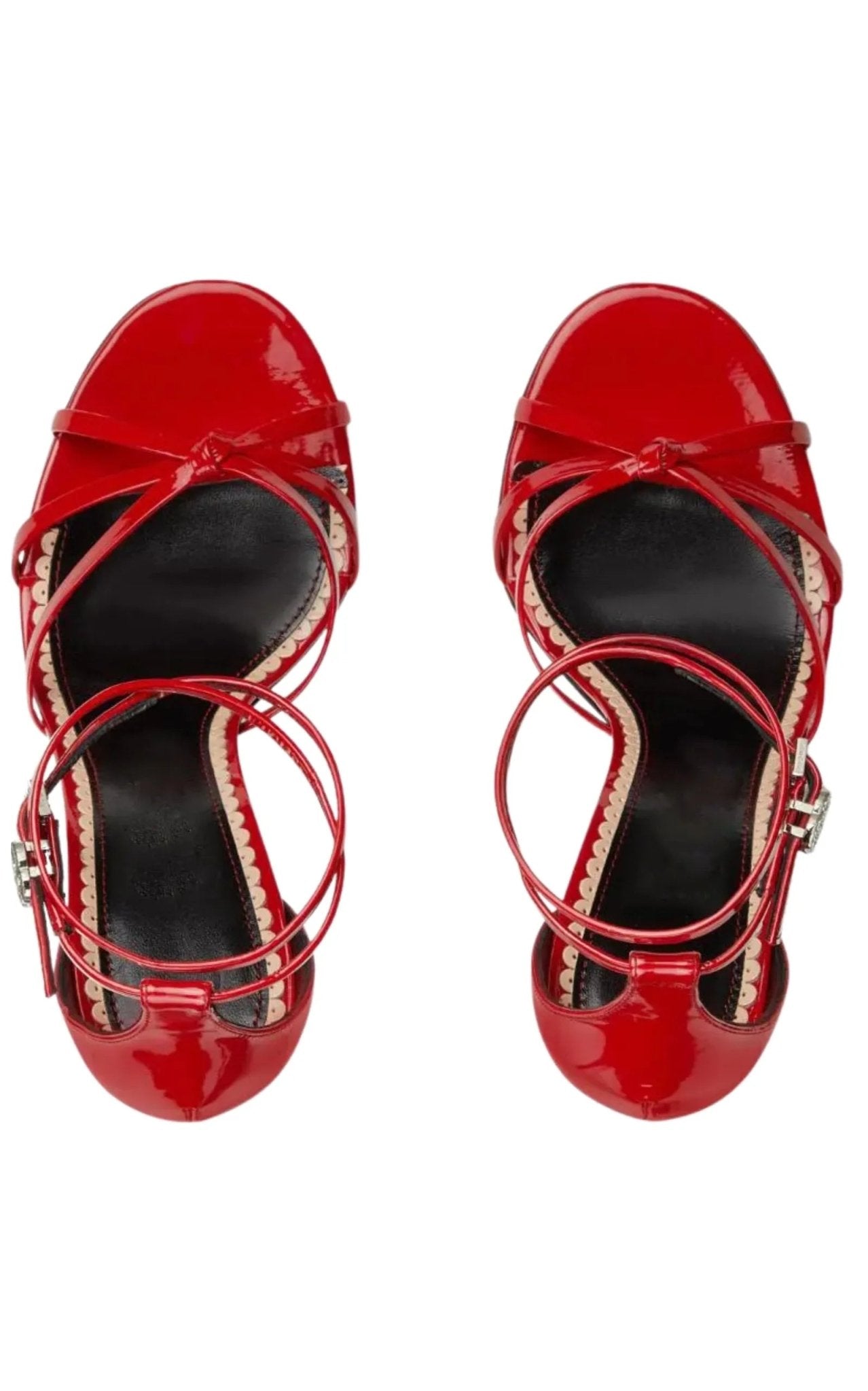 グッチ サンダル パテントレザー アンクルストラップ レッド 36.5 Gucci Red Patent Leather Sandals Double G Ankle Strap