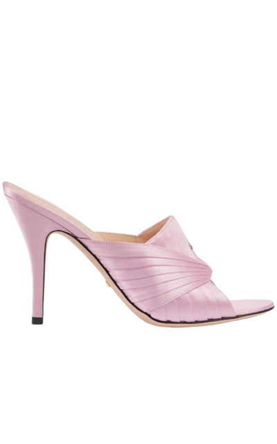 Gucci Rose Satin Double G 95mm Sandals - Runway Catalog
