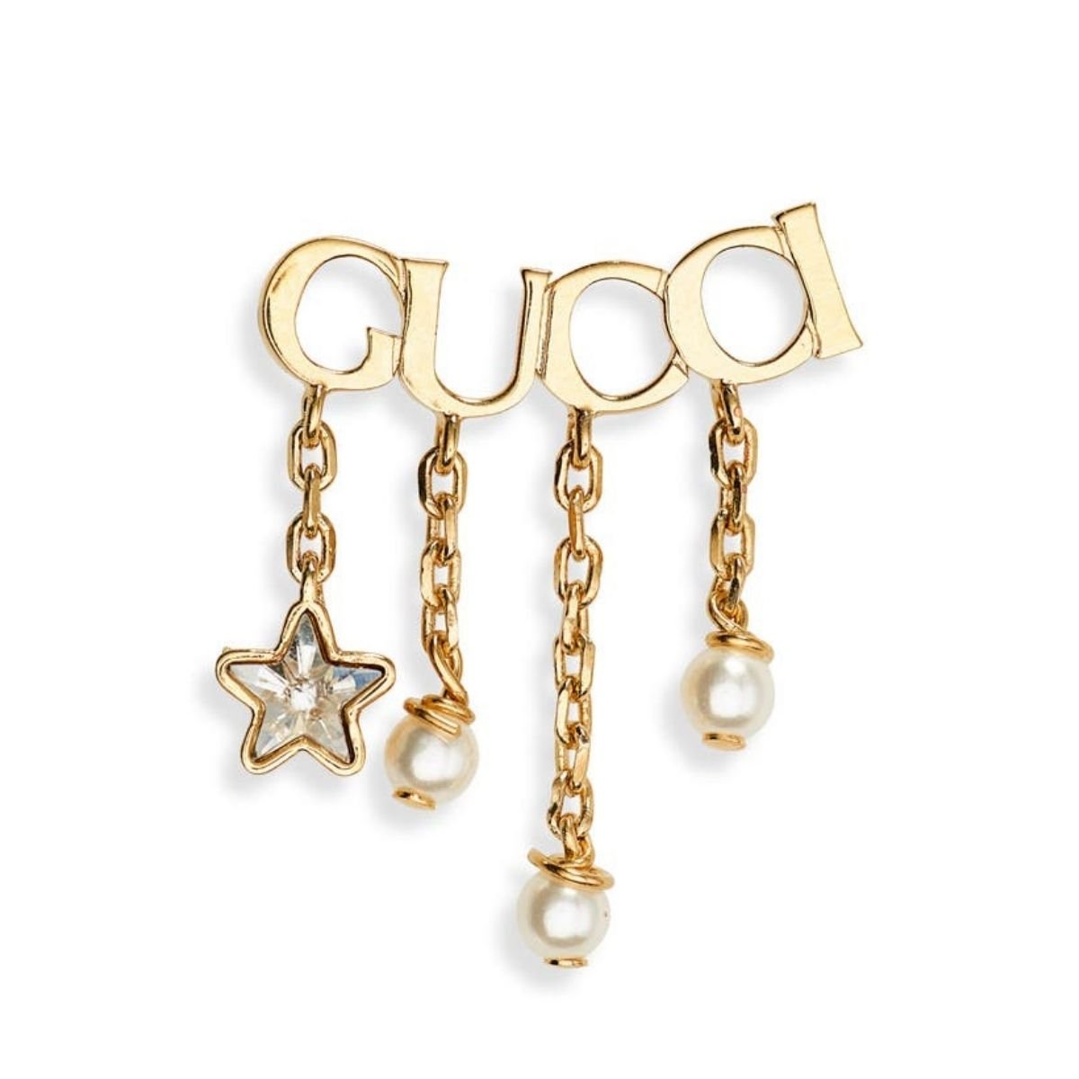 Gucci Script Logo Crystal Single Stud Earring Gold Tone – Runway