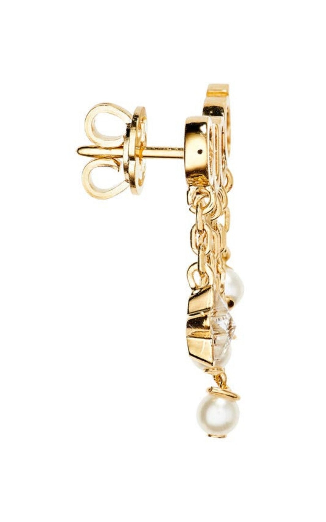 Gucci script logo single earring gold tone angled view